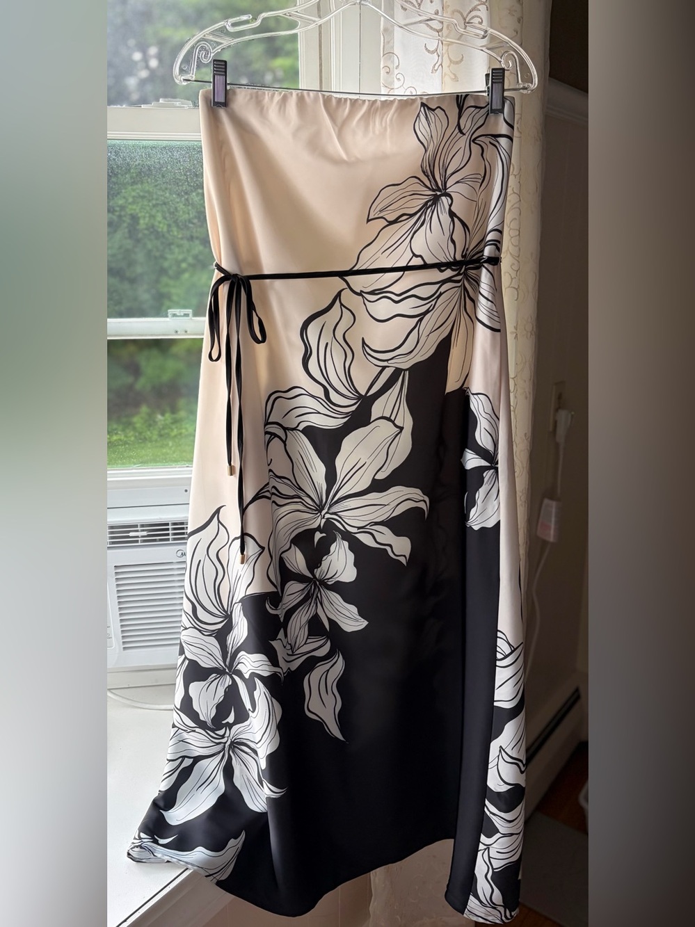 Nicole Miller NY Satiny Strapless Colorblock Floral Maxi Dress Artsy Sz XS NWOT - Picture 2 of 7